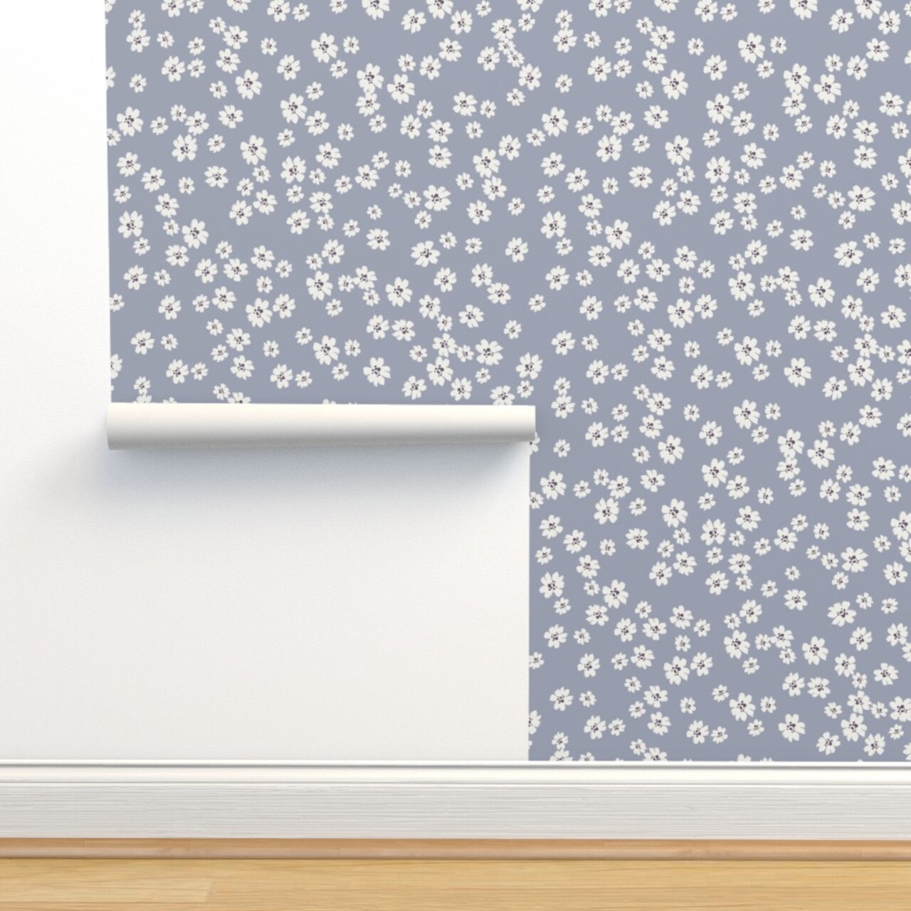 Little Daisy Periwinkle Purple Small Scale Ditsy Flowers Wildflowers Pastel Lavender Custom Removable Wallpaper by Spoonflower Peel & Stick Wallpaper 2FT Wide